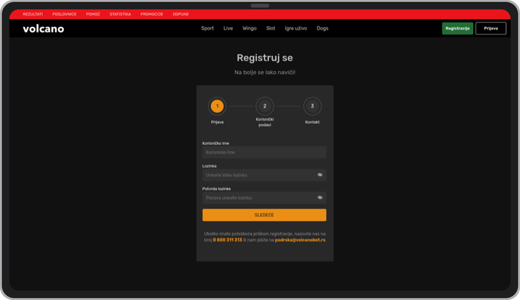 Volcano bet registracija putem kompjutera