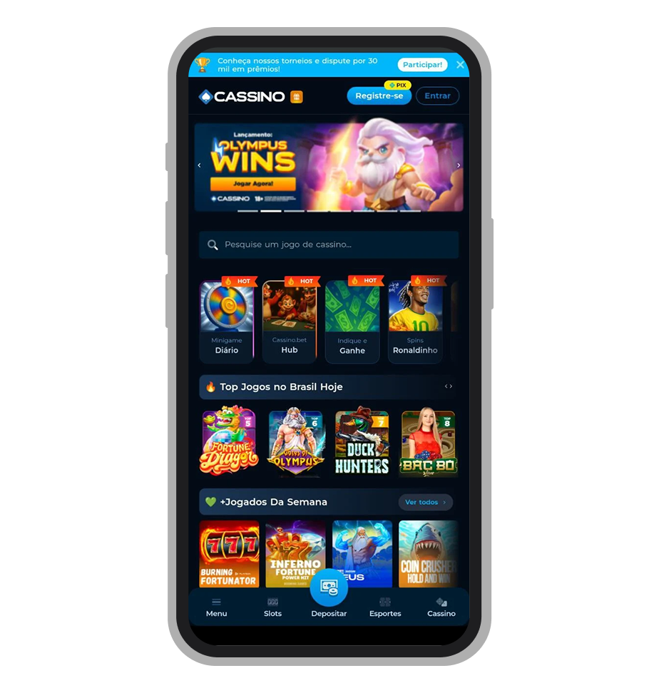 A página inicial do app  