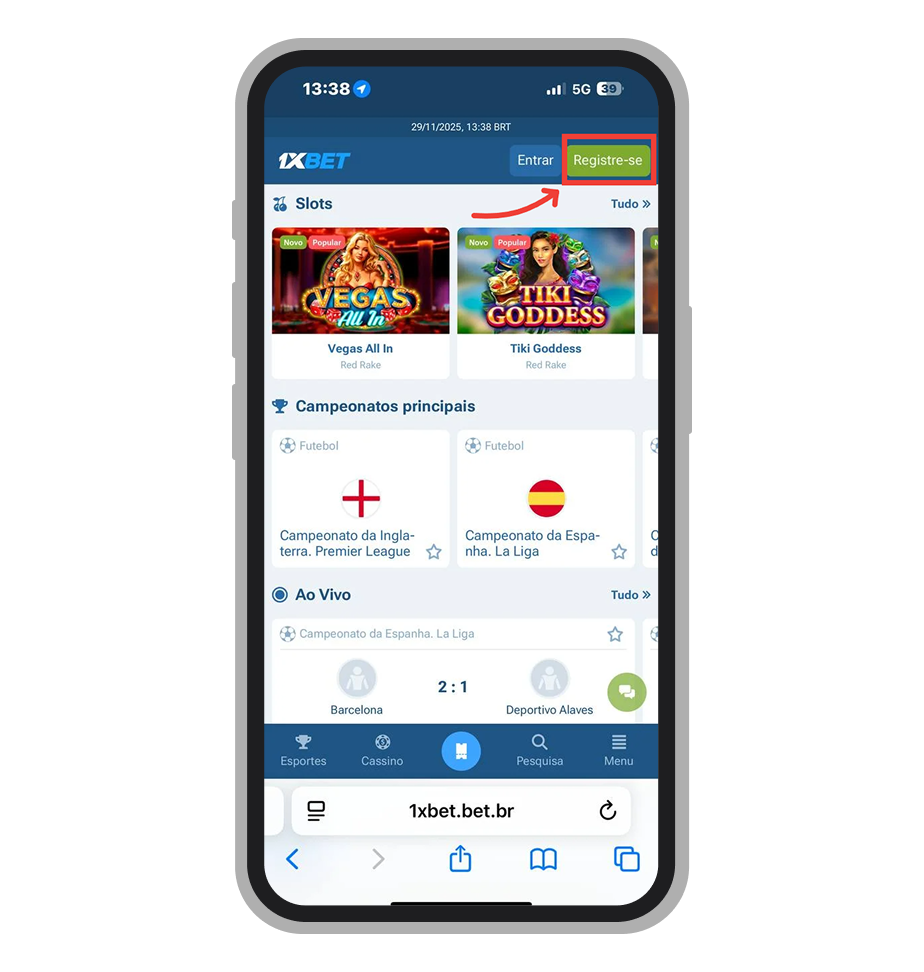 Clique no botão "Registre-se" no topo da página para iniciar a criação da sua conta na 1xBet