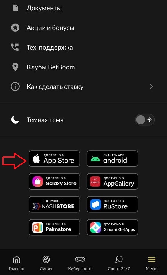 Нажать на «Доступно в App Store»