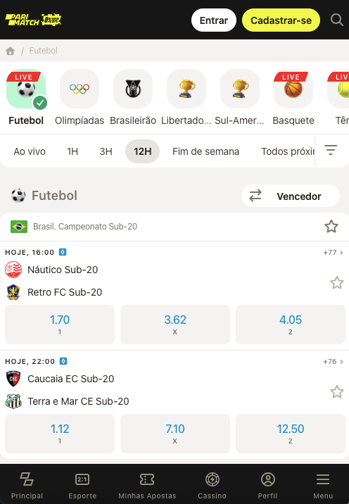 Seção ‘Esporte’ Parimatch com partidas pré-jogo 