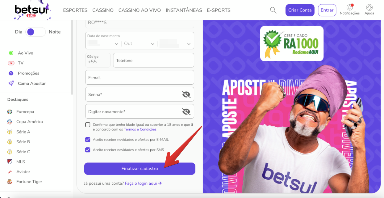 Finalize a inscrição