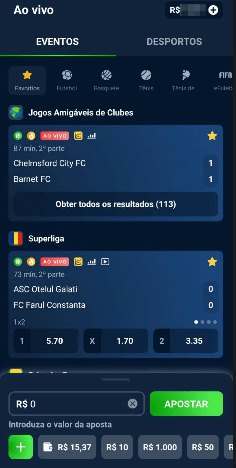 A lista de eventos favoritos 