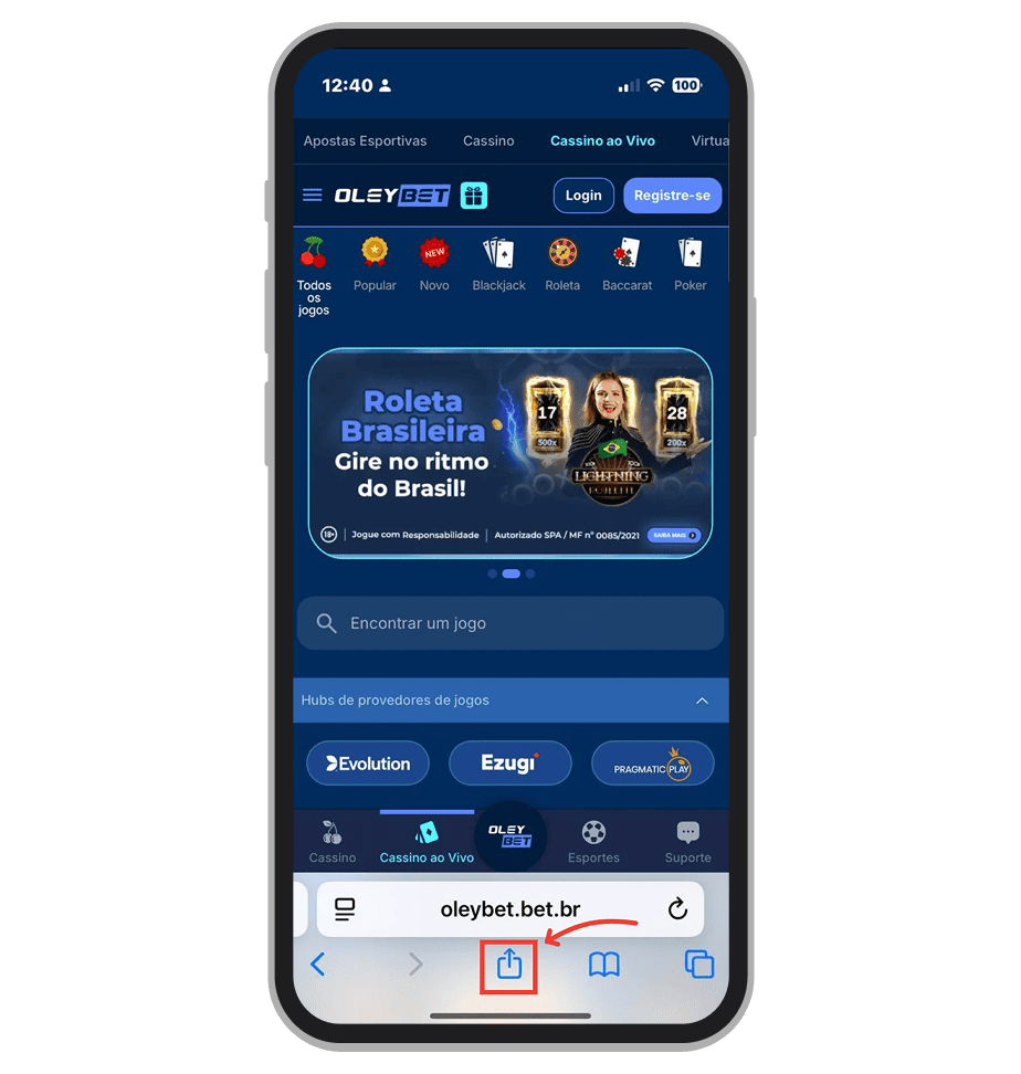 Toque no botão “Compartilhar”