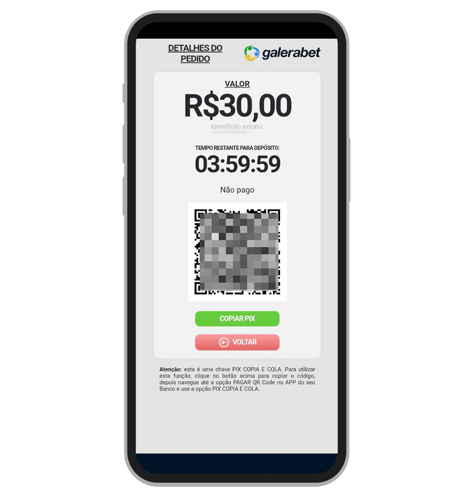 Use o código QR ou copia e Cola para depositar