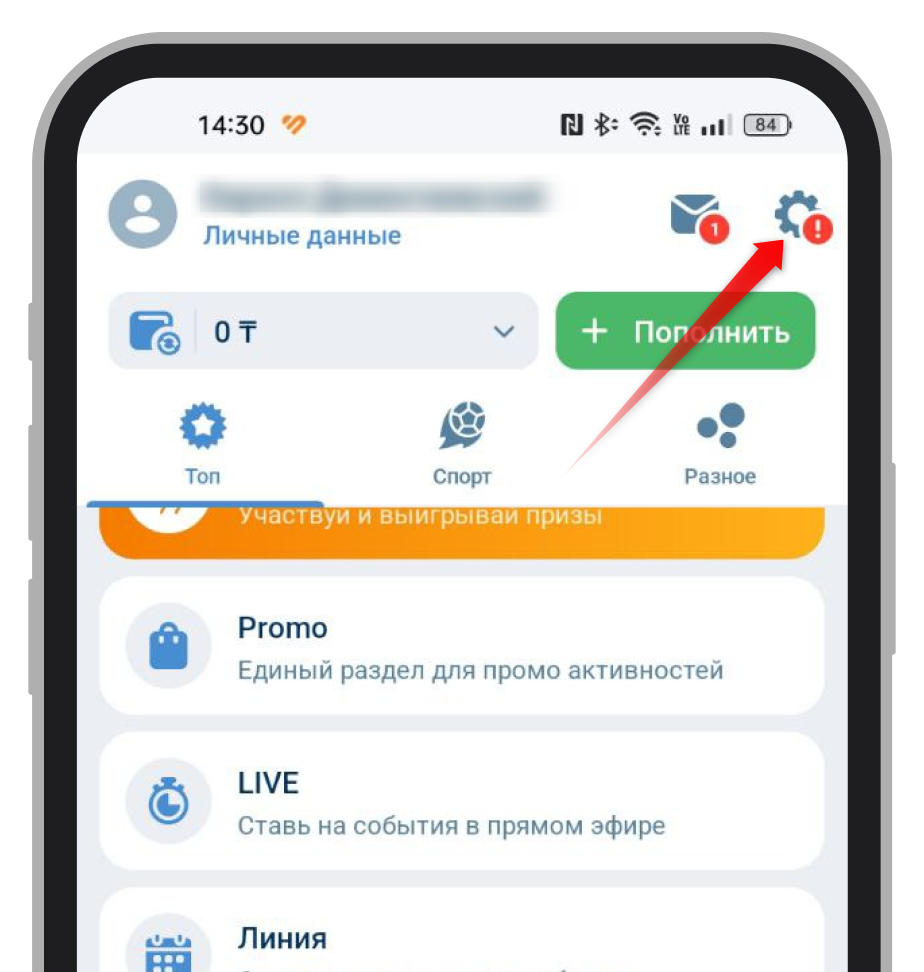 Запуск раздела с настройками