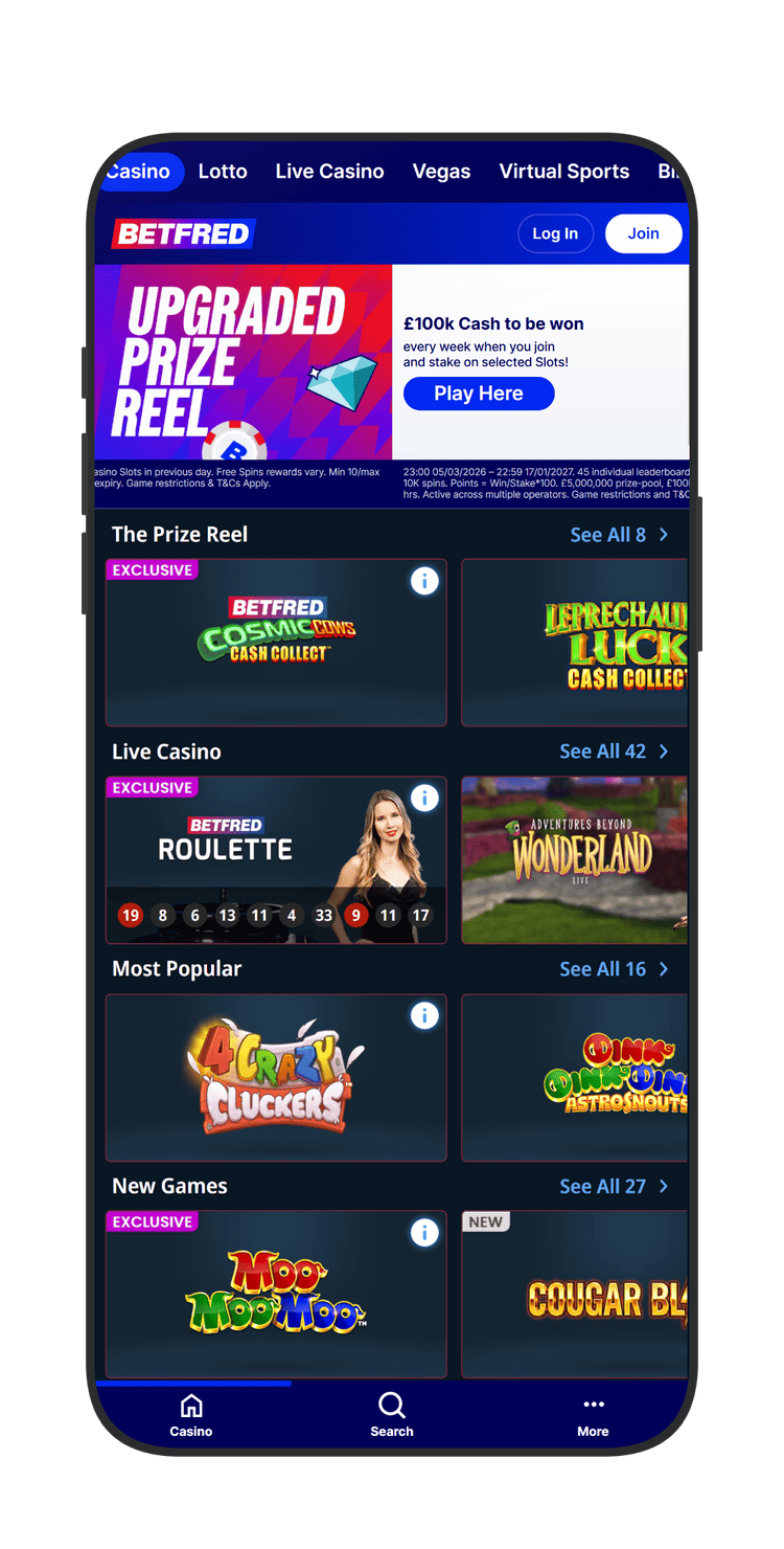 "Casino" section at Betfred Casino
