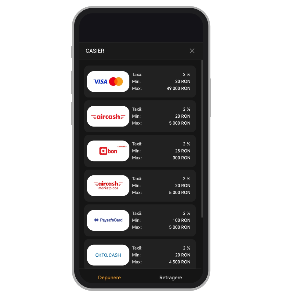 Casa TotoGaming (Metode de plată)