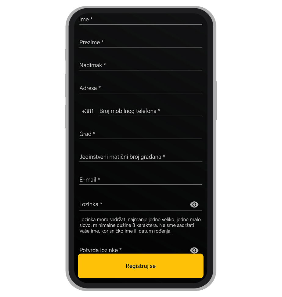 BalkanBet unos podataka za registraciju