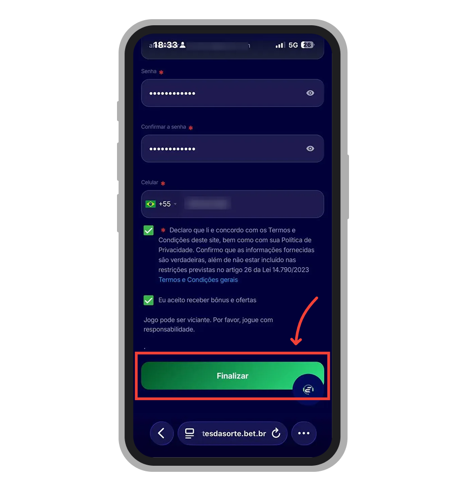 Toque no botão “Finalizar”
