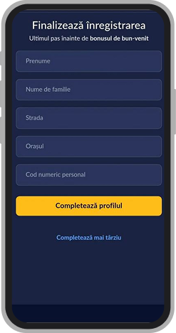 Formular de înregistrare Royal Slots (a doua pagina)
