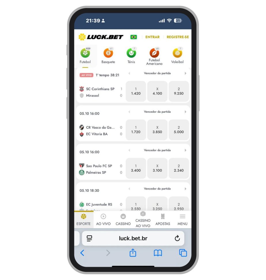 Tela da Luckbet com apostas no Brasileirão Série A e odds altas em futebol