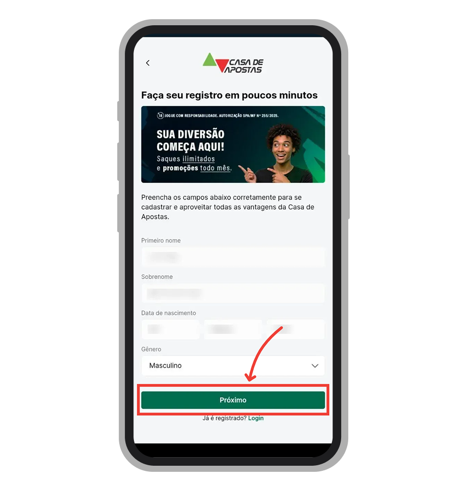 Verifique os seus dados pessoais exibidos 