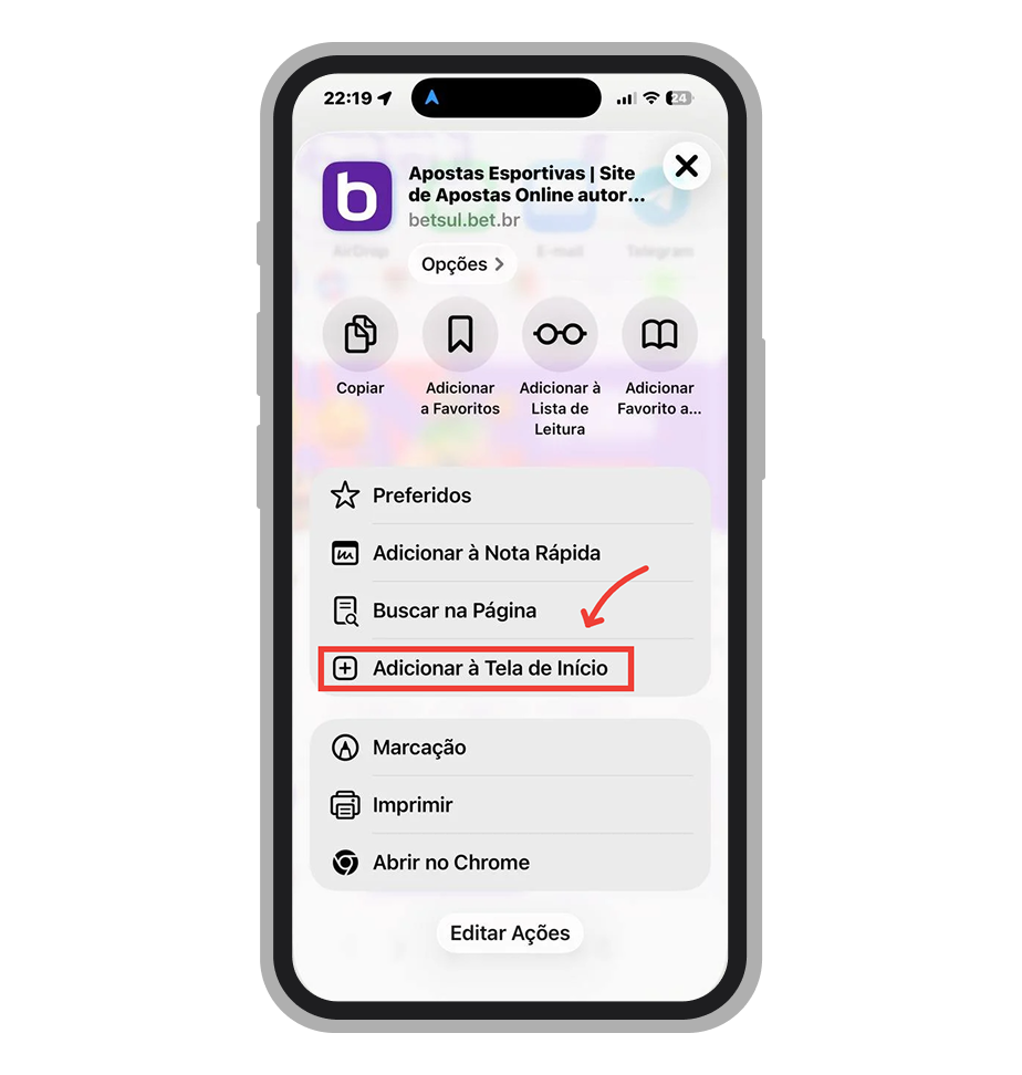 Escolhe "Adicionar à Tela de Início"