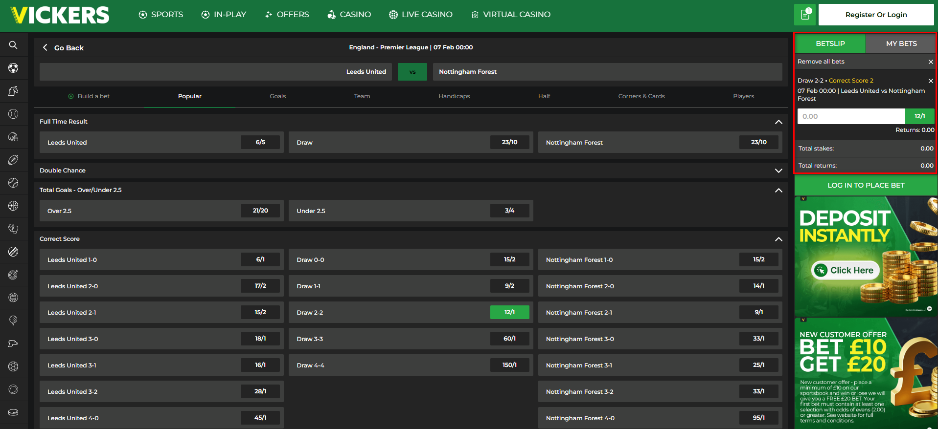 Bet on the Betslip at Vickers