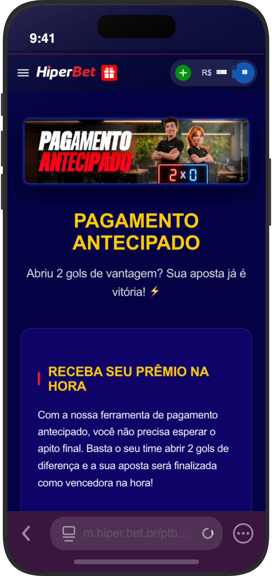 Página da promoção Pagamento Antecipado da HiperBet 