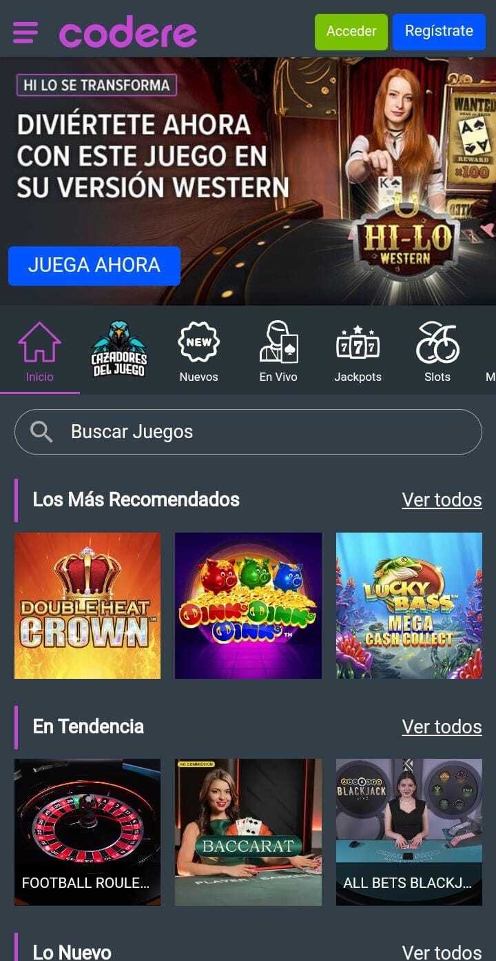 Aplicación para móvil Codere casino
