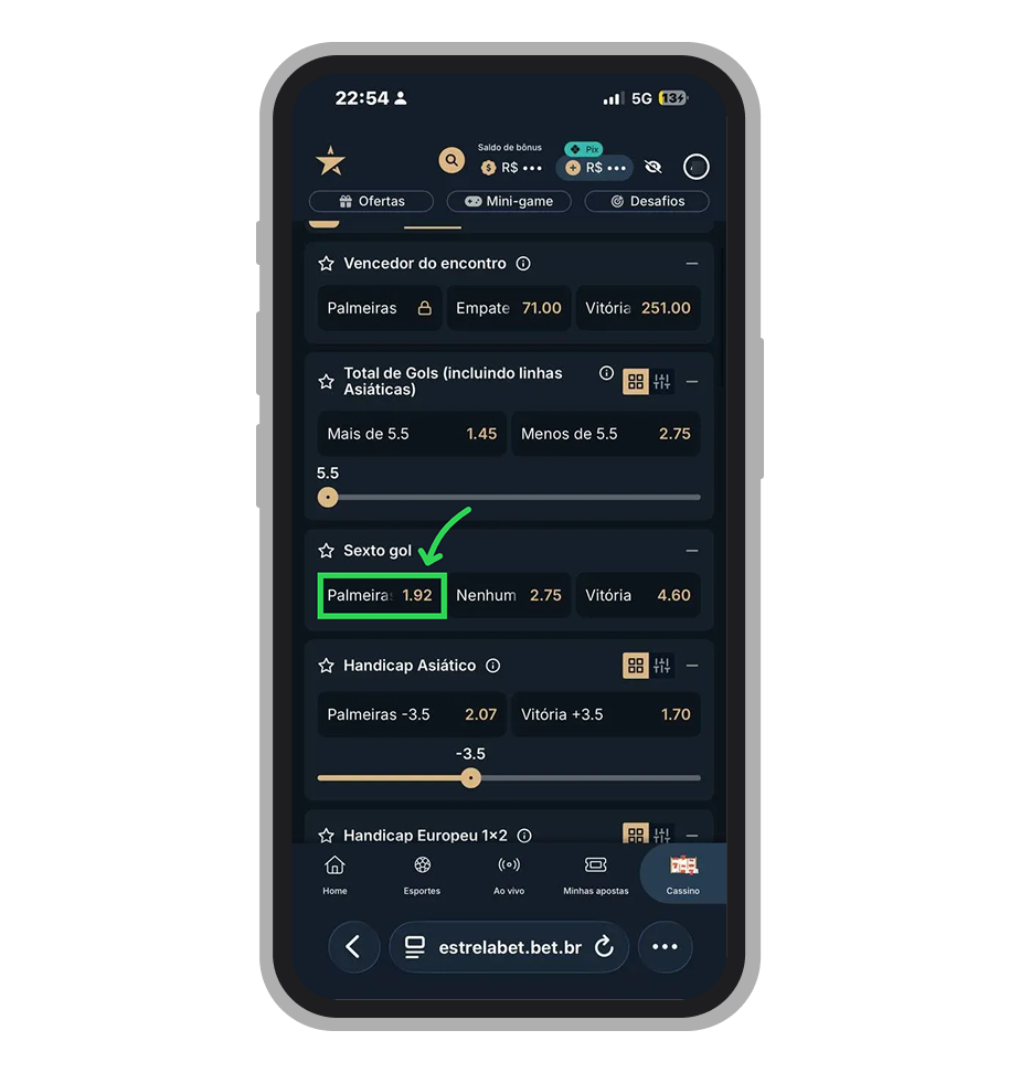 Aperte as odds do resultado em que quer apostar