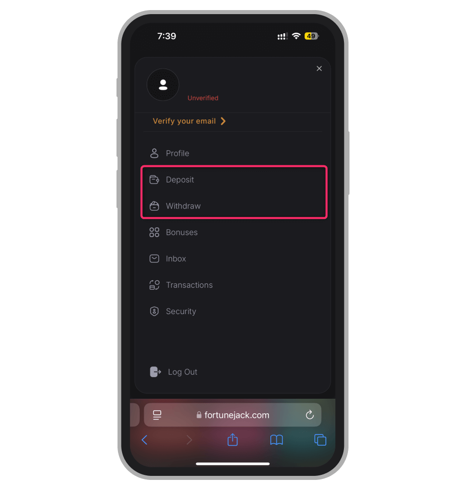 Раздел «Пополнение» и «Вывод» в профиле