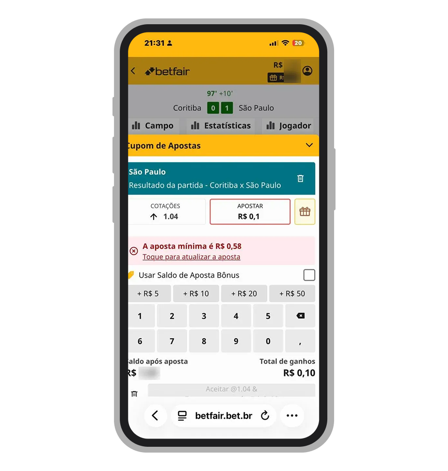Valor de aposta mínima na Betfair é de R$ 0,58