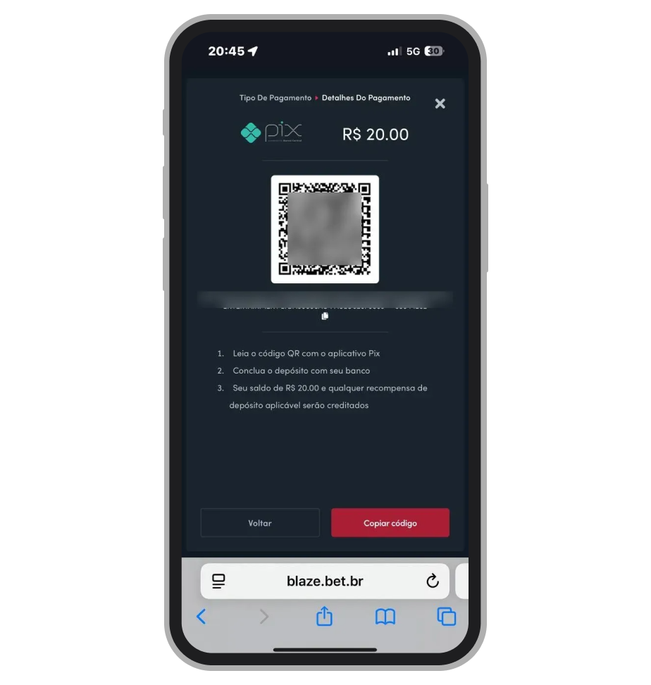 Pode pagar pelo código de Pix gerado
