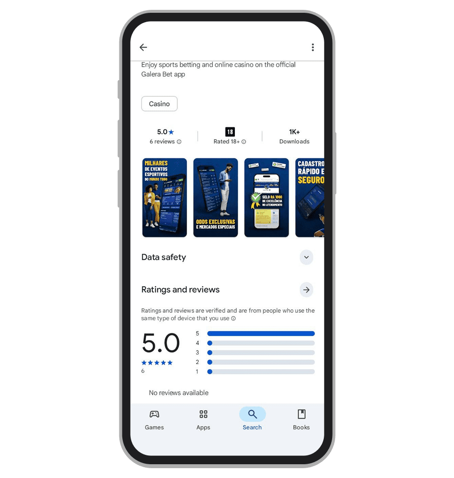 Nota do app na Play Store 