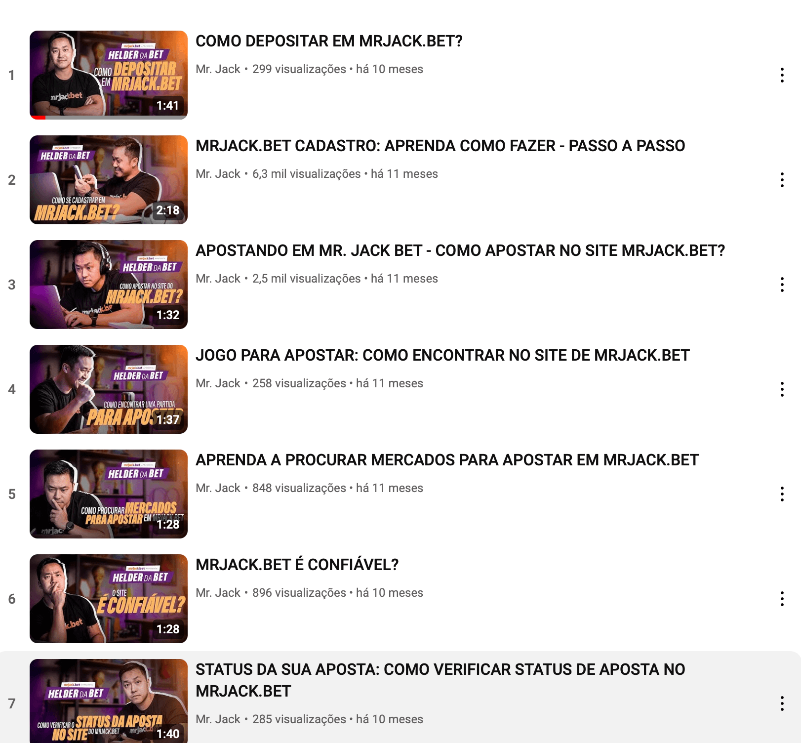 Vídeo tutoriais da Mr Jack Bet no YouTube