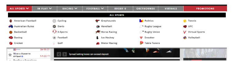 Select the sport you want to wager on.