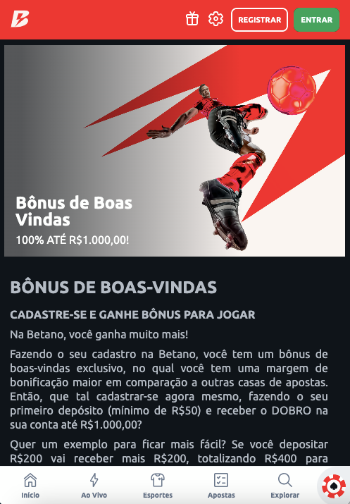 Oferta de boas-vindas da Betano