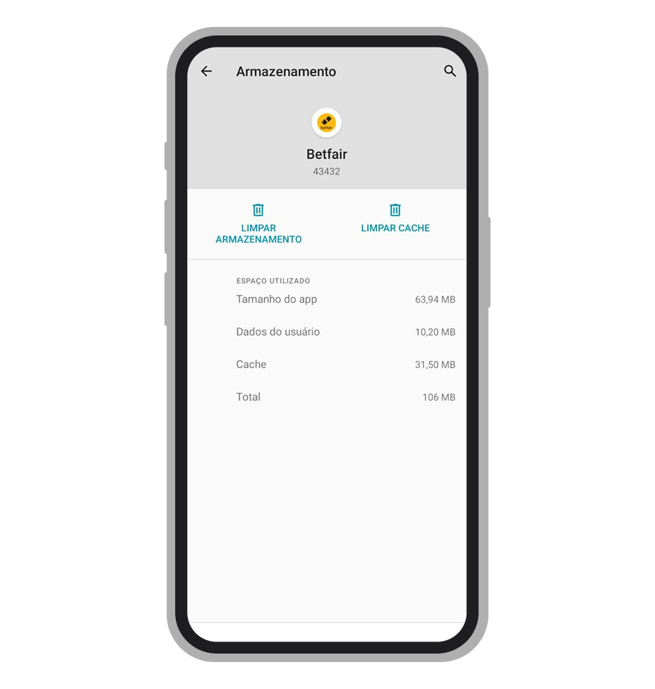 App Betfair ocupando cerca de 90 MB na memória interna