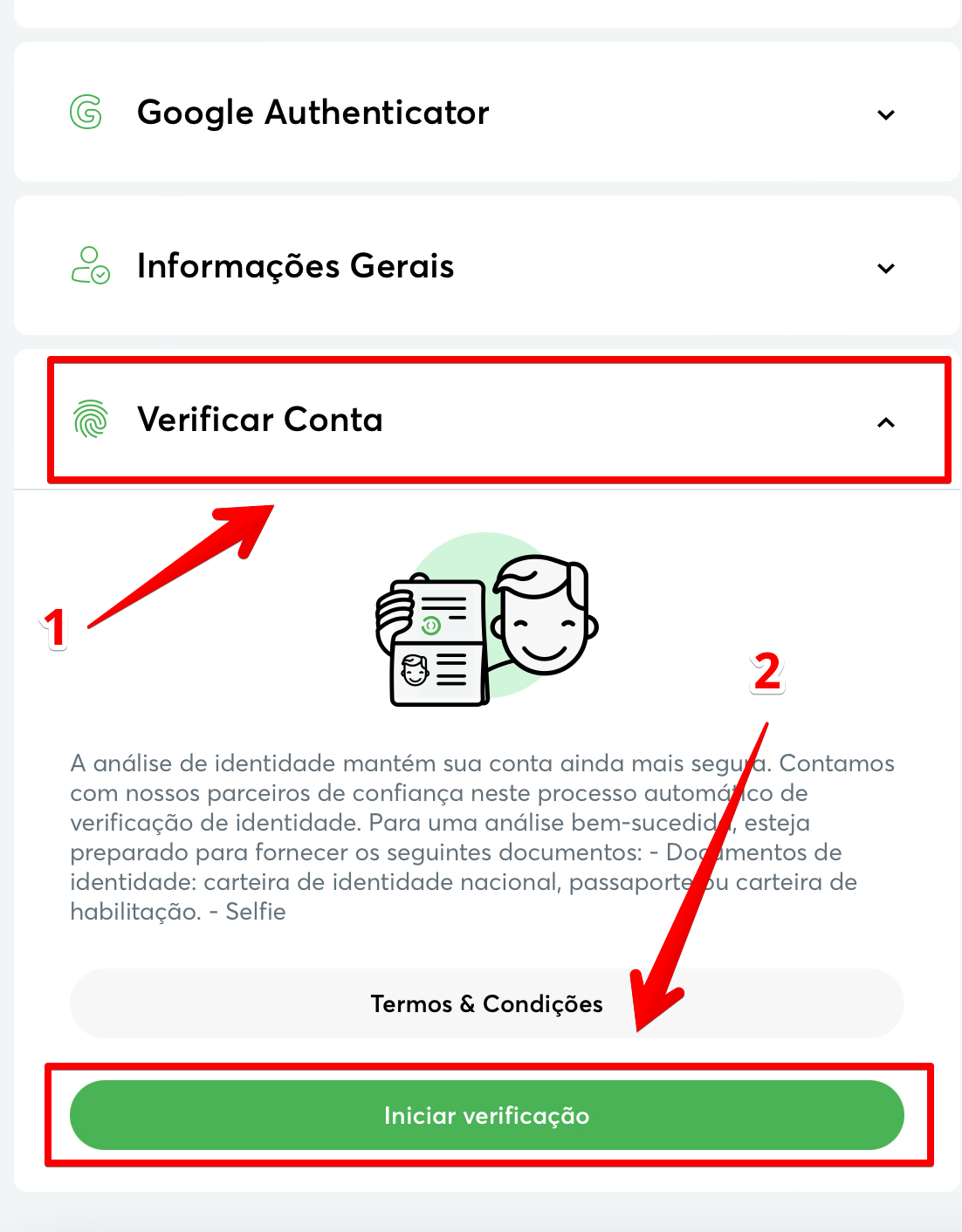 Inicie o processo de verificação