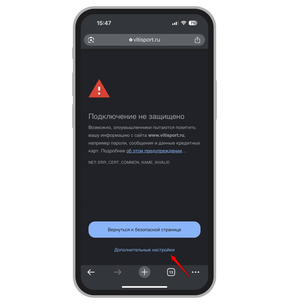 Надпись «Дополнительные настройки»