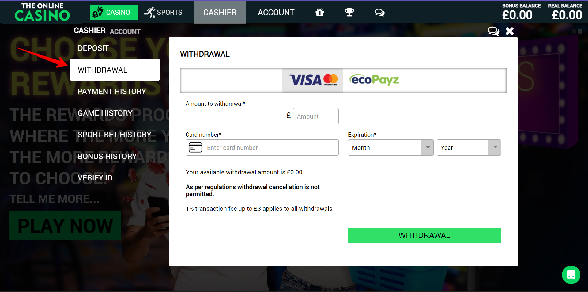 Click on Withdrawal