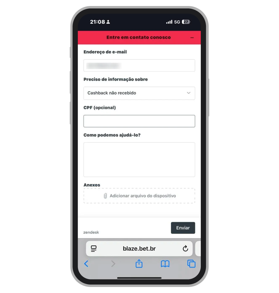 Preencha seu e-mail e escolha o assunto específico da sua dúvida no formulário inicial