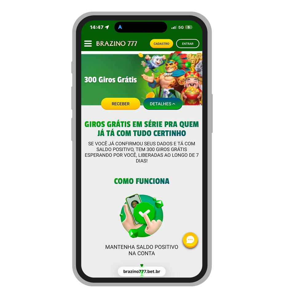 Giros grátis no cassino Brazino777