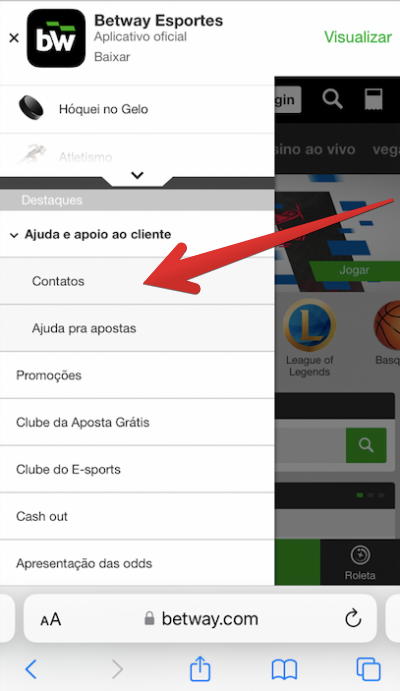Acesso ao suporte Betway