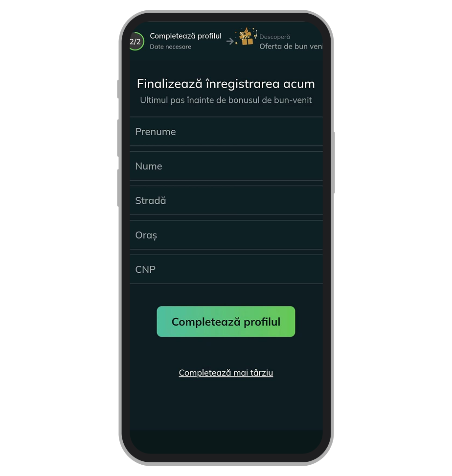 Date personale pentru înregistrare la Excelbet Casino