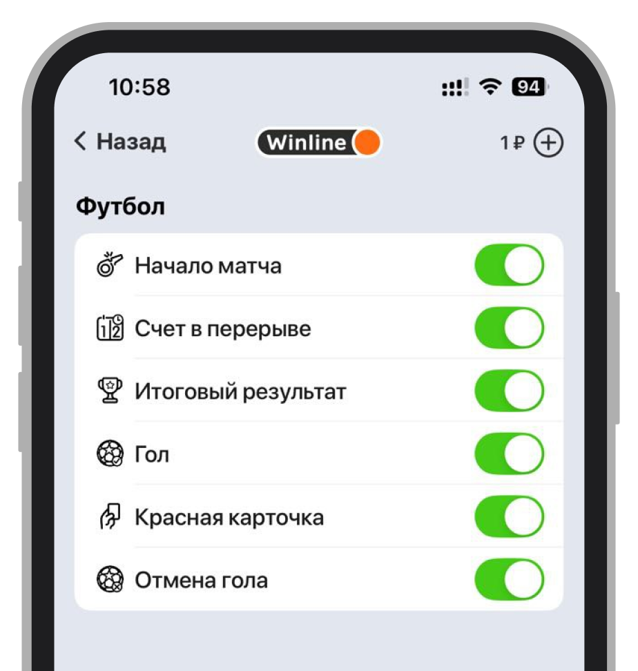 Варианты push-уведомлений для событий раздела «Футбол»