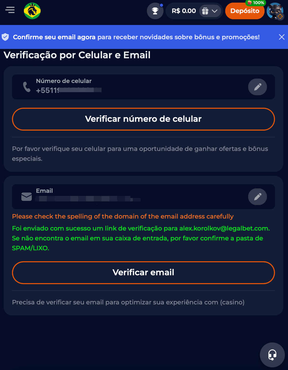 As verificações dos dados na NineCasino