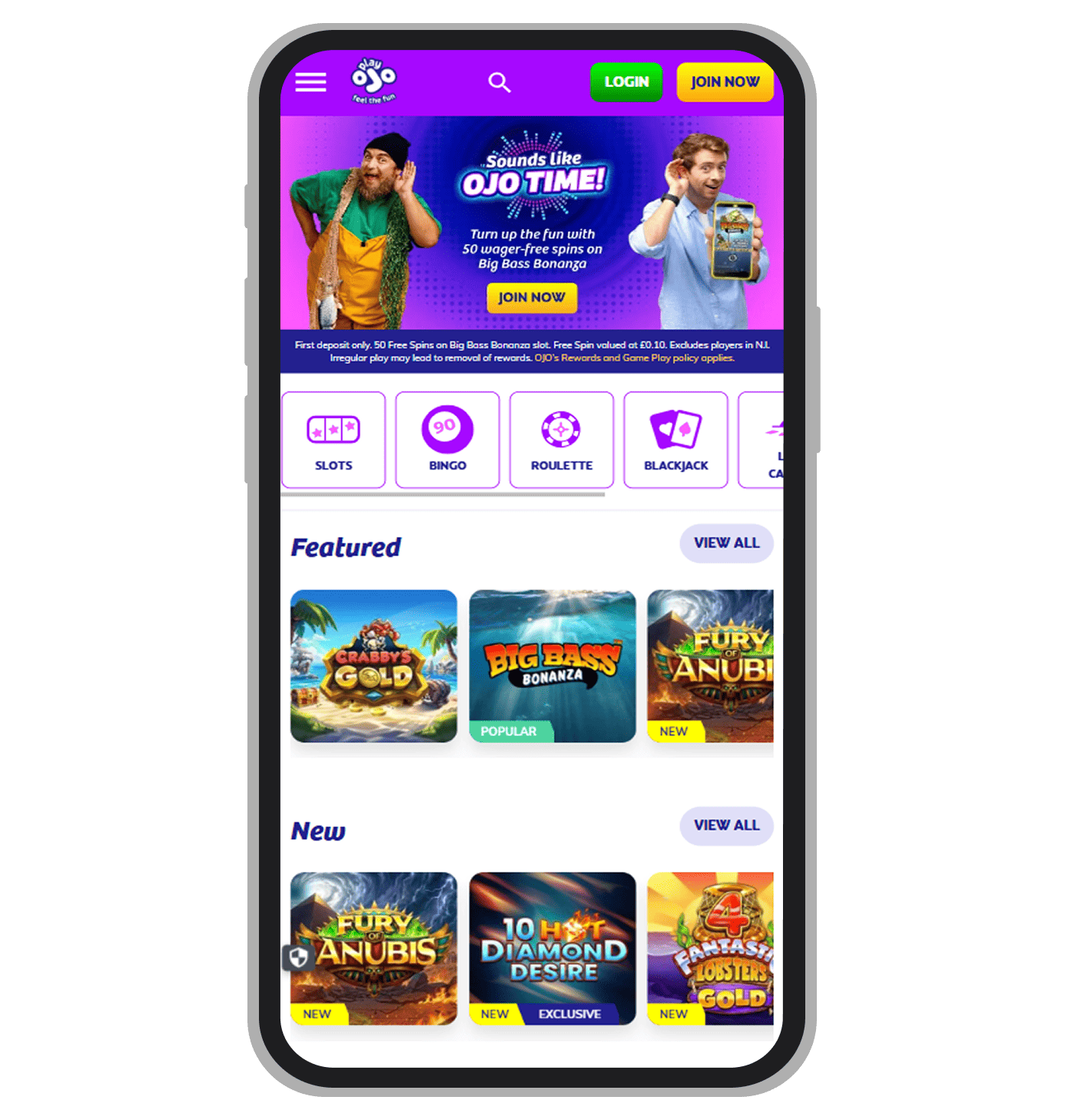 PlayOJO Casino Homepage
