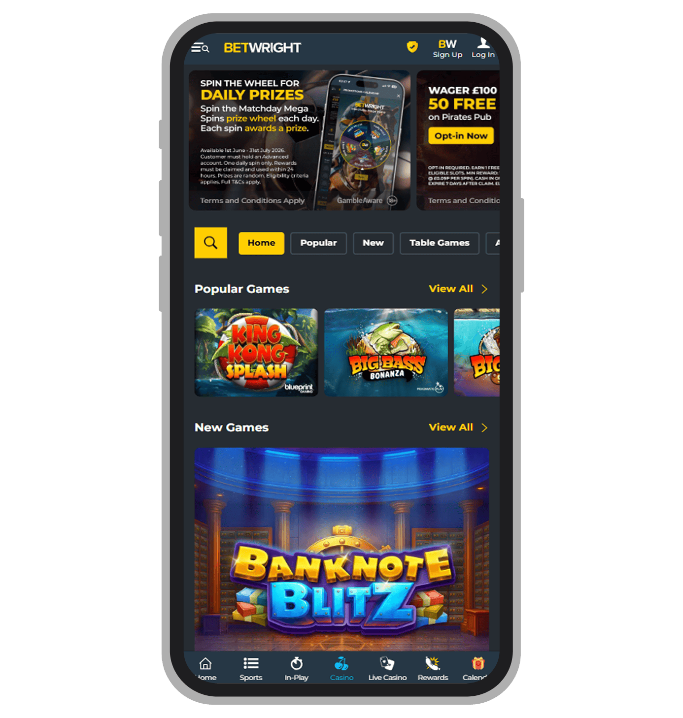 BetWright Casino Homepage