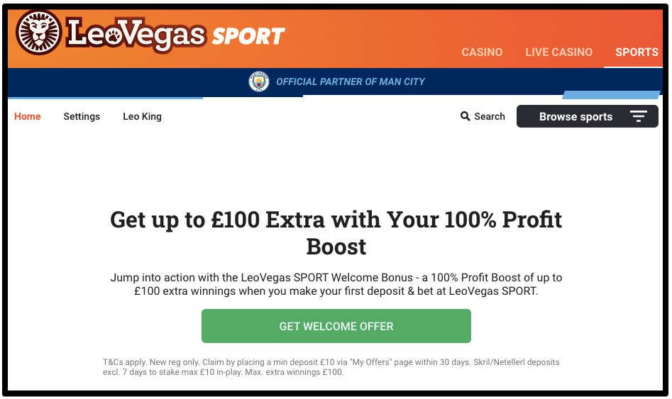 LeoVegas Sport Sign Up Bonus.