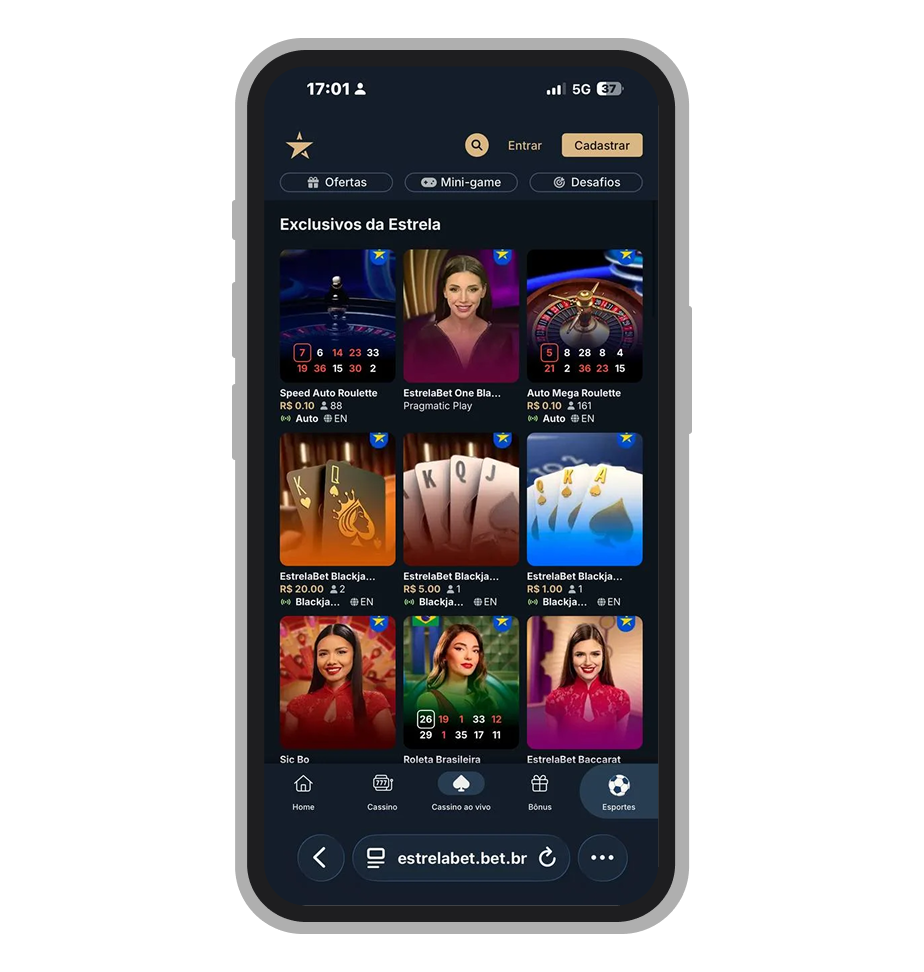 Jogos exclusivos no cassino ao vivo da Estrela Bet