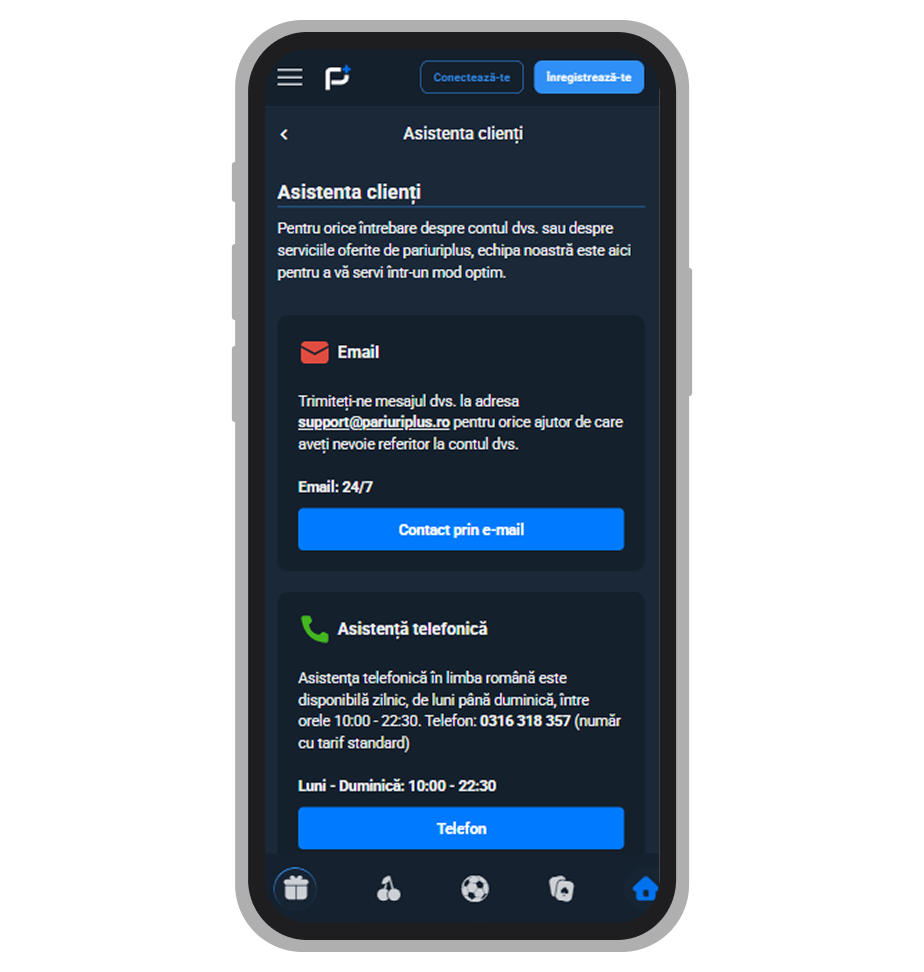 Serviciu suport la Pariuri Plus