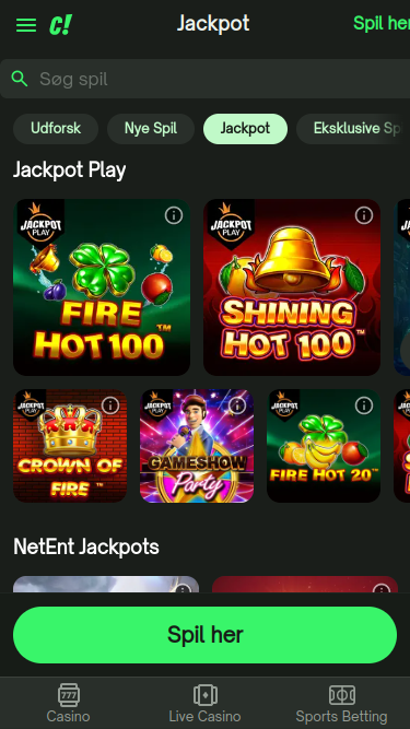 Jackpots hos ComeOn