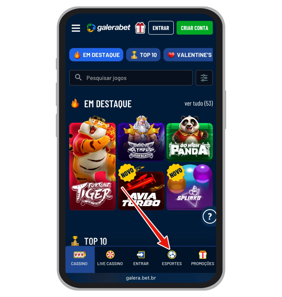 Seleciona “Esportes”