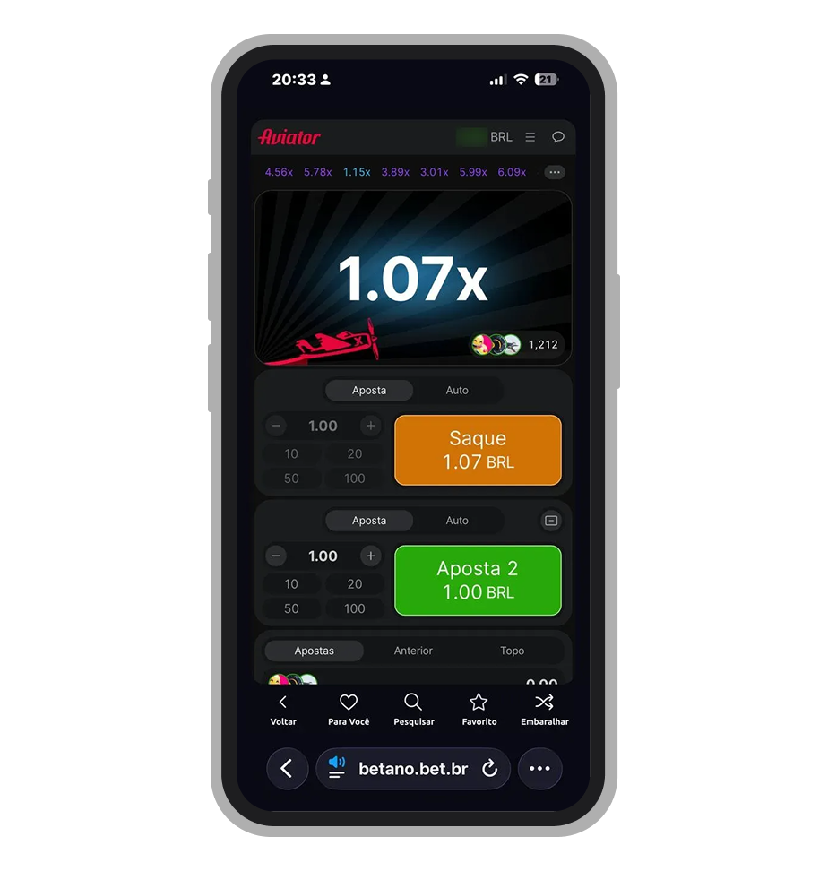 Tela do jogo Aviator na Betano com multiplicador ativo e botão de cash out