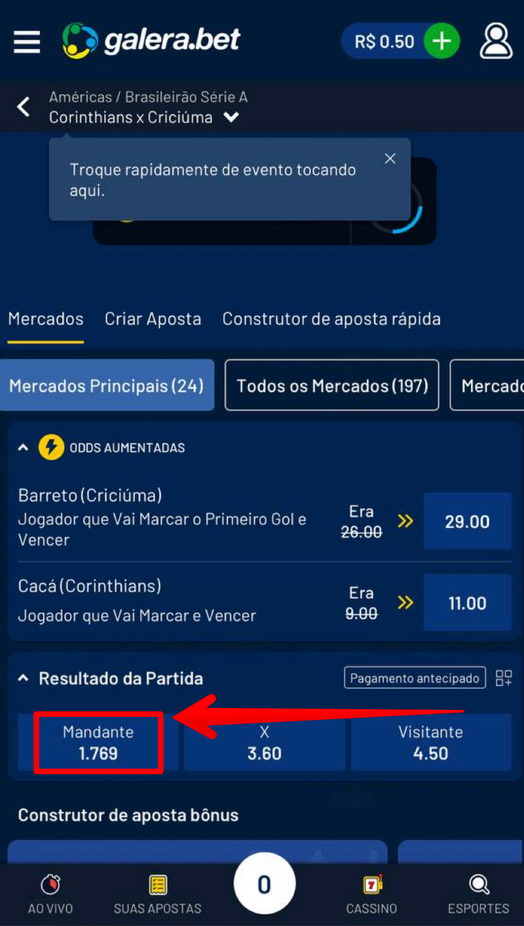 Escolhe um resultador no qual quer apostar