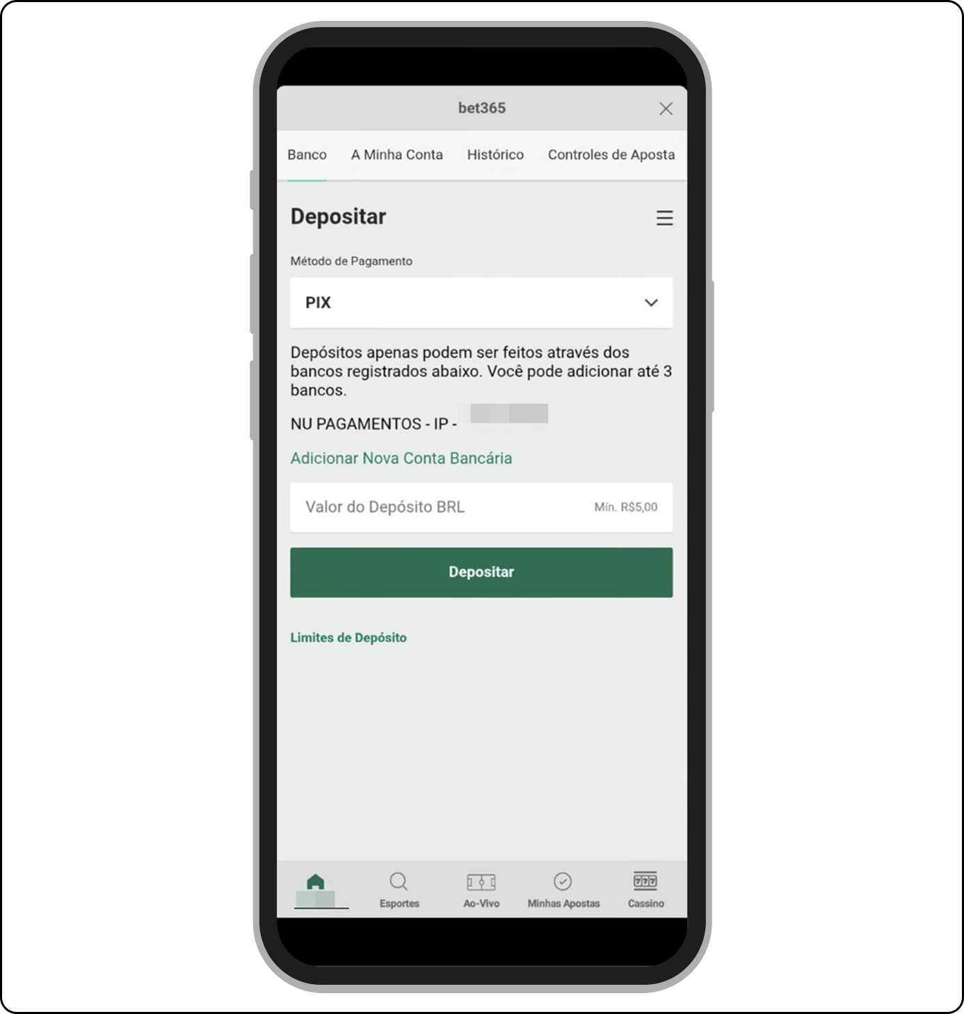 Campo para inserir o valor do depósito