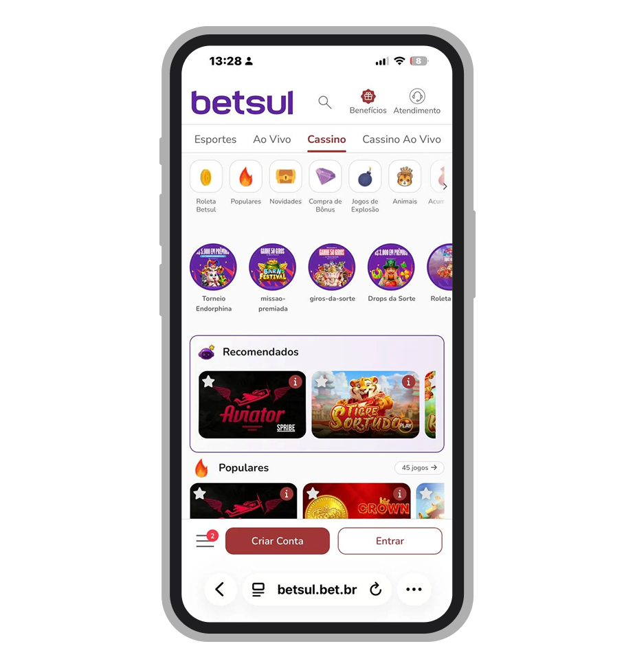 Betsul cassino na tela de iPhone